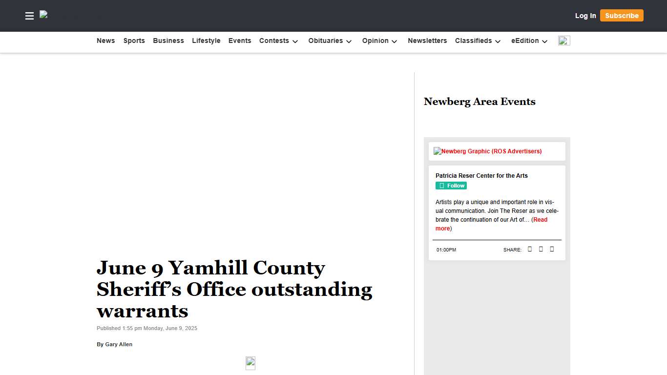 June 9 Yamhill County Sheriff’s Office outstanding warrants Newberg Graphic